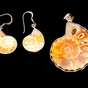 Ammonite Fossils Pendant and earrings